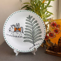 Artrooms Bride and Groom on Horse Ceramic Hand Painted Warli Art - Wall Decor Plates