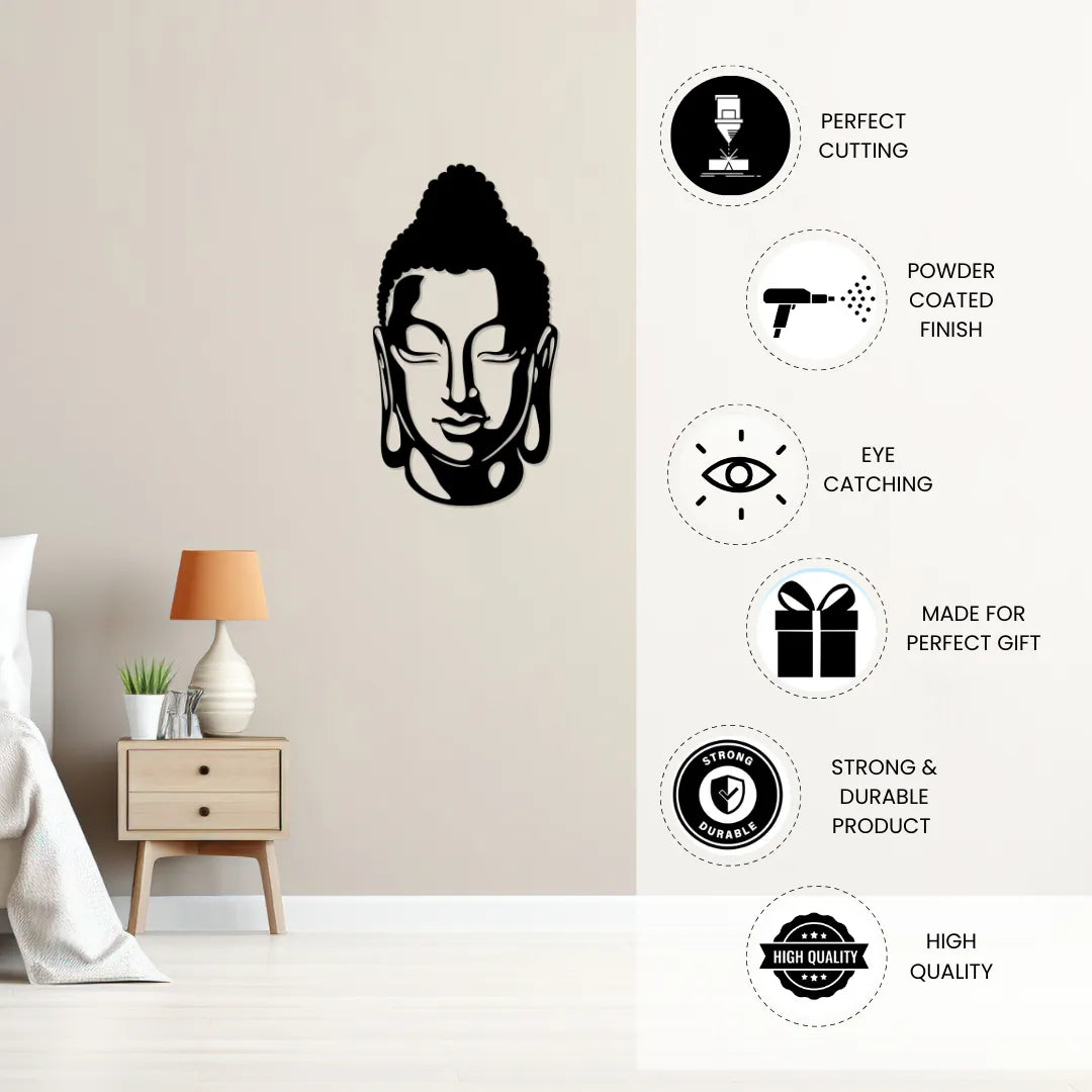 Buddha Face Metal Wall Art powder coated finish