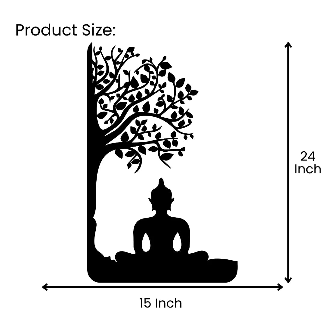 Buddha Tree Metal Wall Art 15 inch x 24 inch size guide