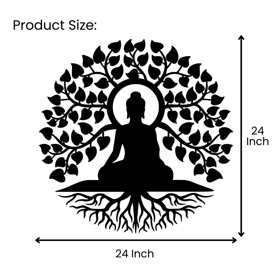 Buddha Tree Metal Wall Art 24 inch x 24 inch size guide