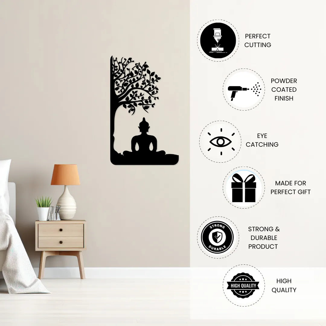 Buddha Tree Metal Wall Art powder coated finish details