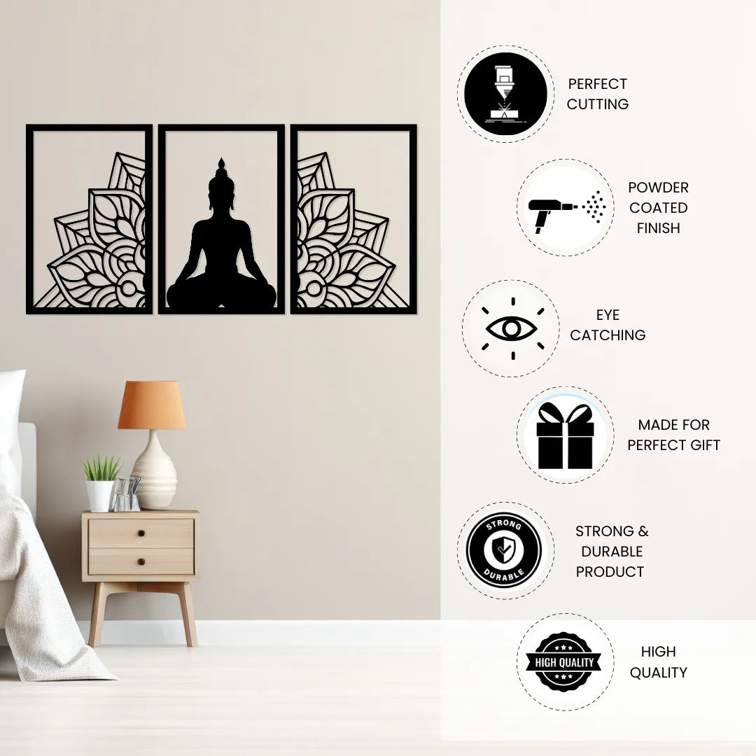 Buddha meditation metal wall art laser cut features
