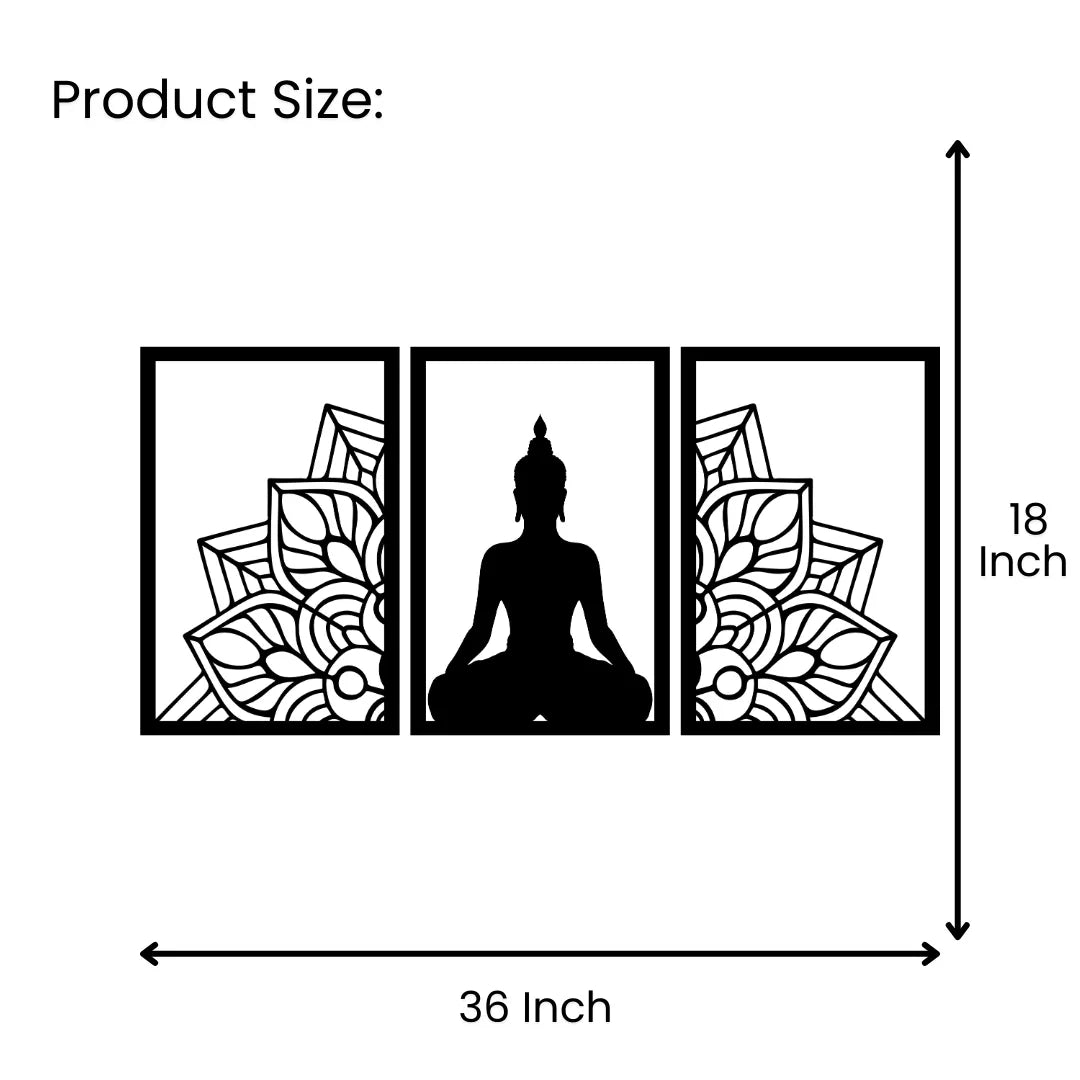 Buddha meditation metal wall art set 36x18 inch size