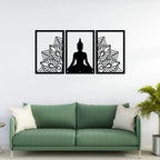 Buddha meditation metal wall art set in living room