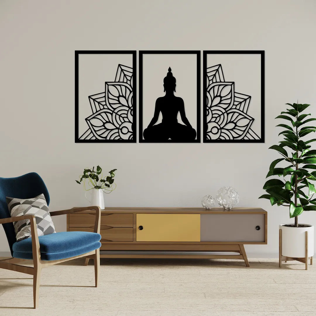 Buddha meditation metal wall art triptych decor