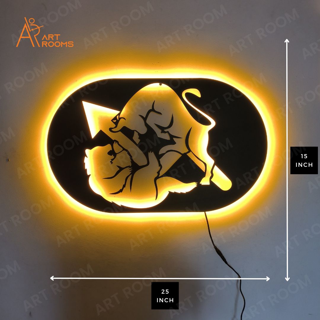 Bull and Bear Metal Wall Art With Light