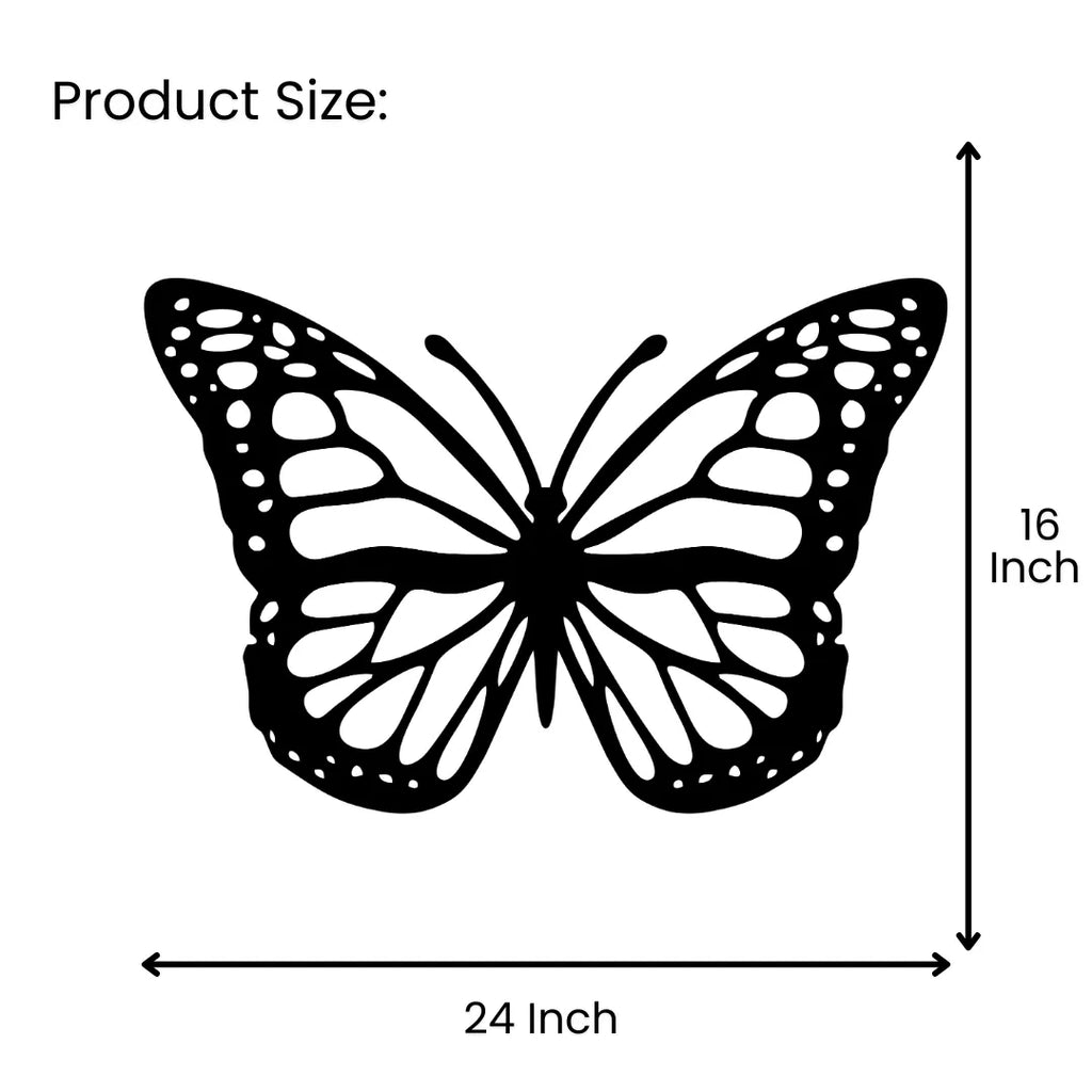 Butterfly metal wall art size chart 24 inch wide x 16 inch tall