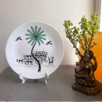 Artrooms Captivating village scene Ceramic Hand Painted Warli Art - Wall Decor Plates