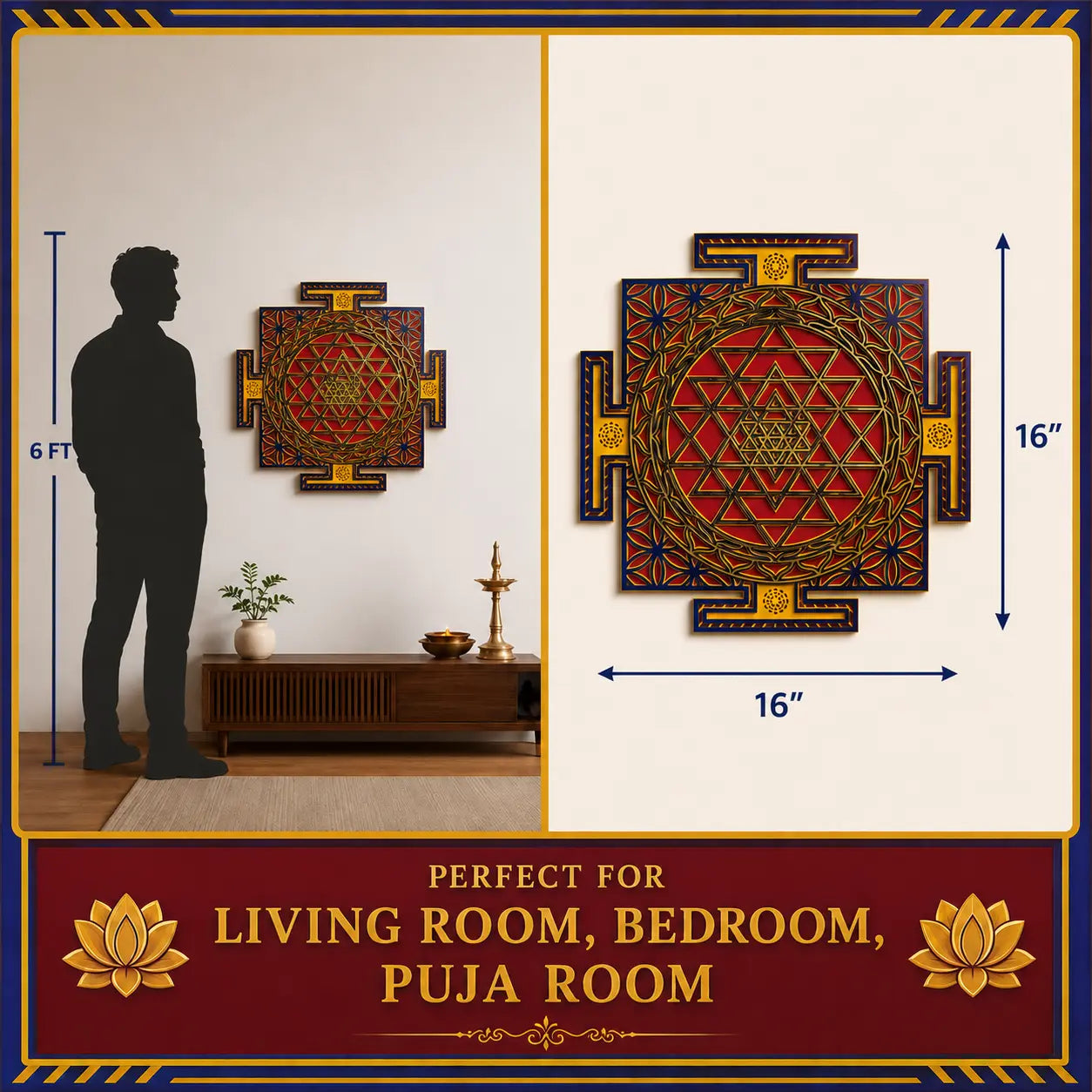 Sri Yantra Wall Hanging | Acrylic Sacred Geometry Art | 16x16 Decor