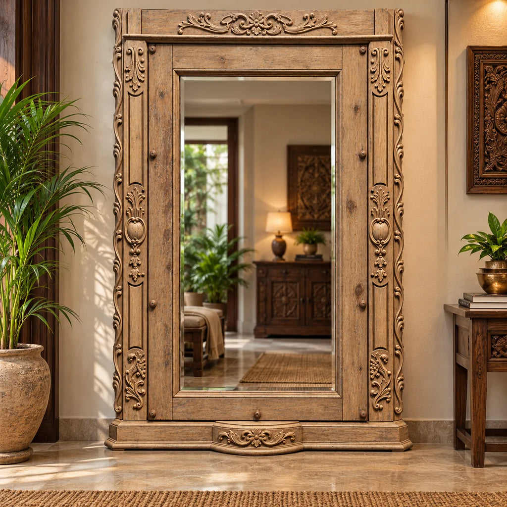 Hand-Carved Heritage Architectural Floor Mirror