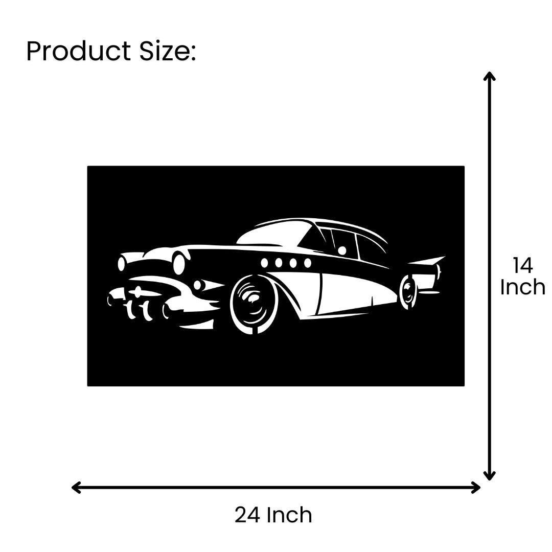 Classic Car Metal Wall Art 24 inch x 14 inch size guide