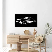 Artrooms Vintage Car Metal Wall Art - Wall Decoration | Wall Hanging (24x14 inch) | Black Matte Finish