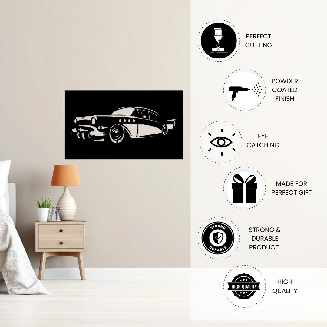 Classic Car Metal Wall Art powder coated finish features