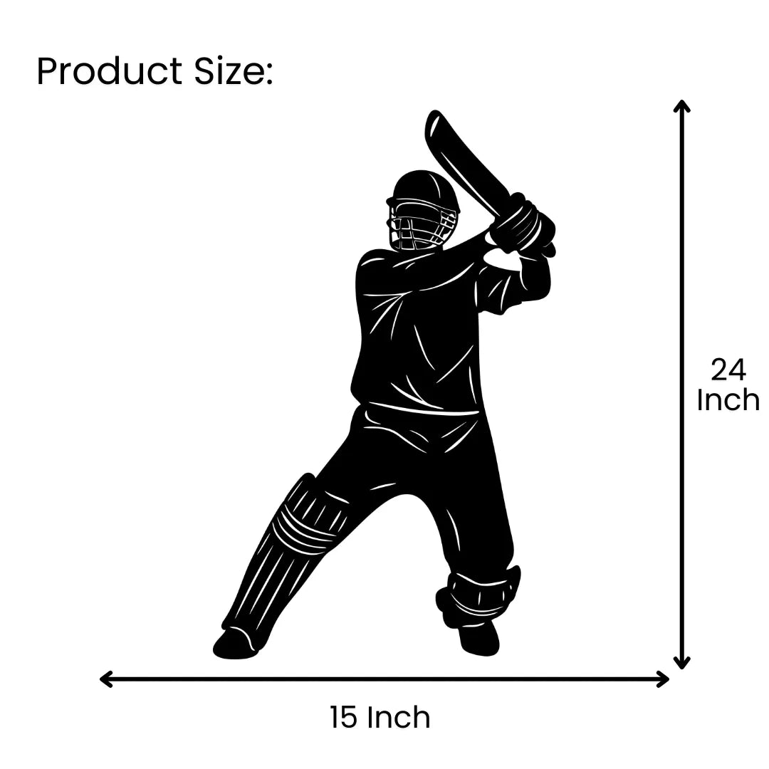 Cricket Player Metal Wall Art 24 inch round size guide  