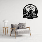 Custom bear name metal sign above dining table in contemporary kitchen