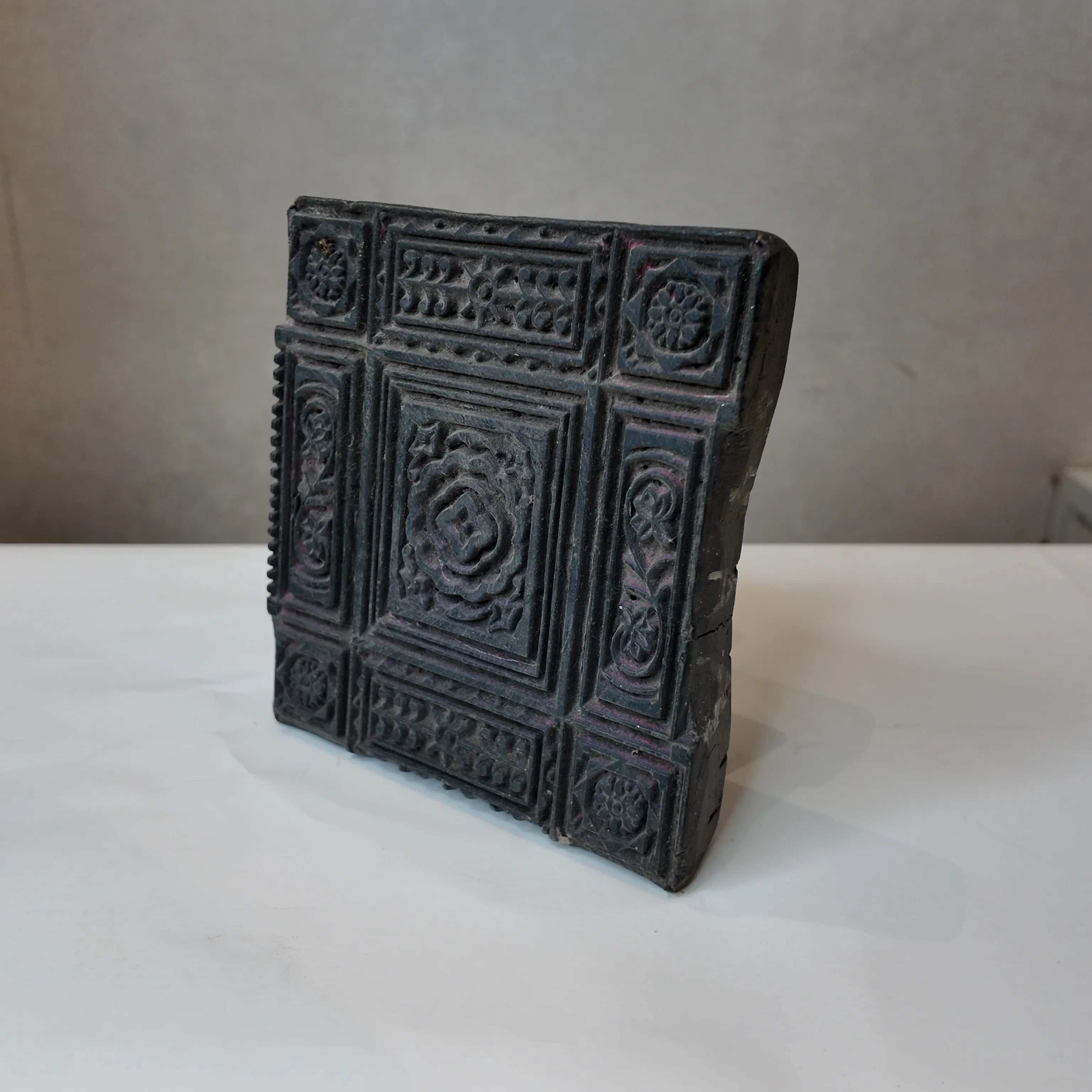Vintage Hand-Carved Wooden Printing Block – Palace Medallion Panel