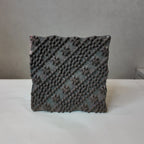 Vintage Hand-Carved Wooden Printing Block – Diagonal Floral Dotted Stripes