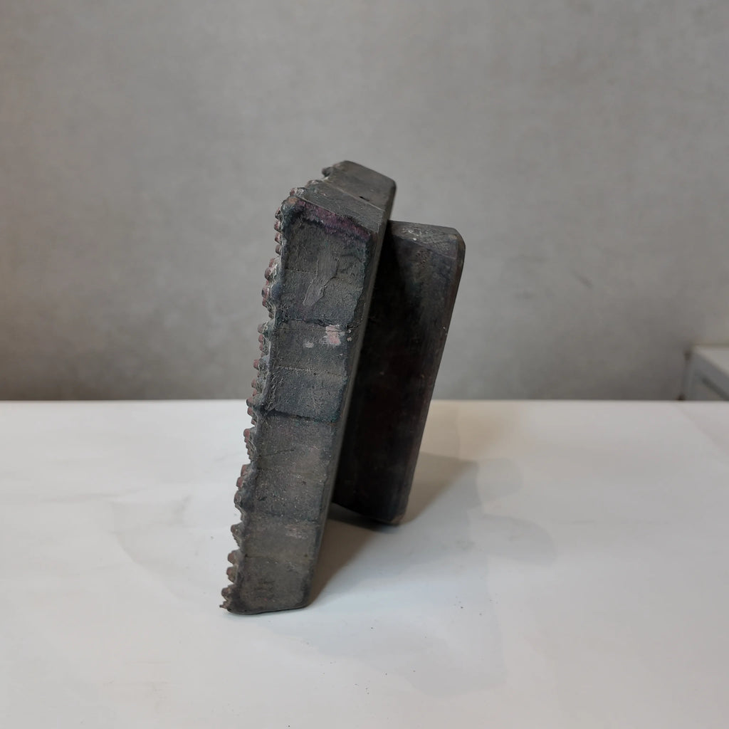 Vintage Hand-Carved Wooden Printing Block – Diagonal Floral Dotted Stripes
