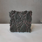 Vintage Hand-Carved Wooden Printing Block – Scalloped Paisley Grid