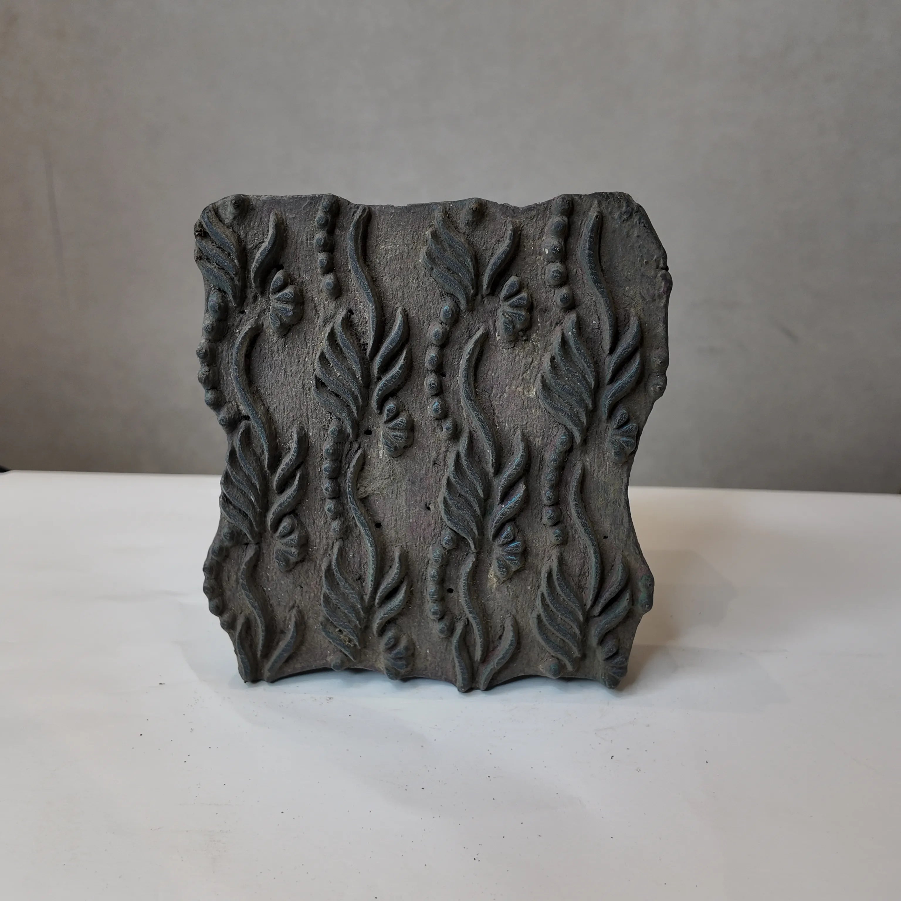 Vintage Hand-Carved Wooden Printing Block – Flame Leaf Vine