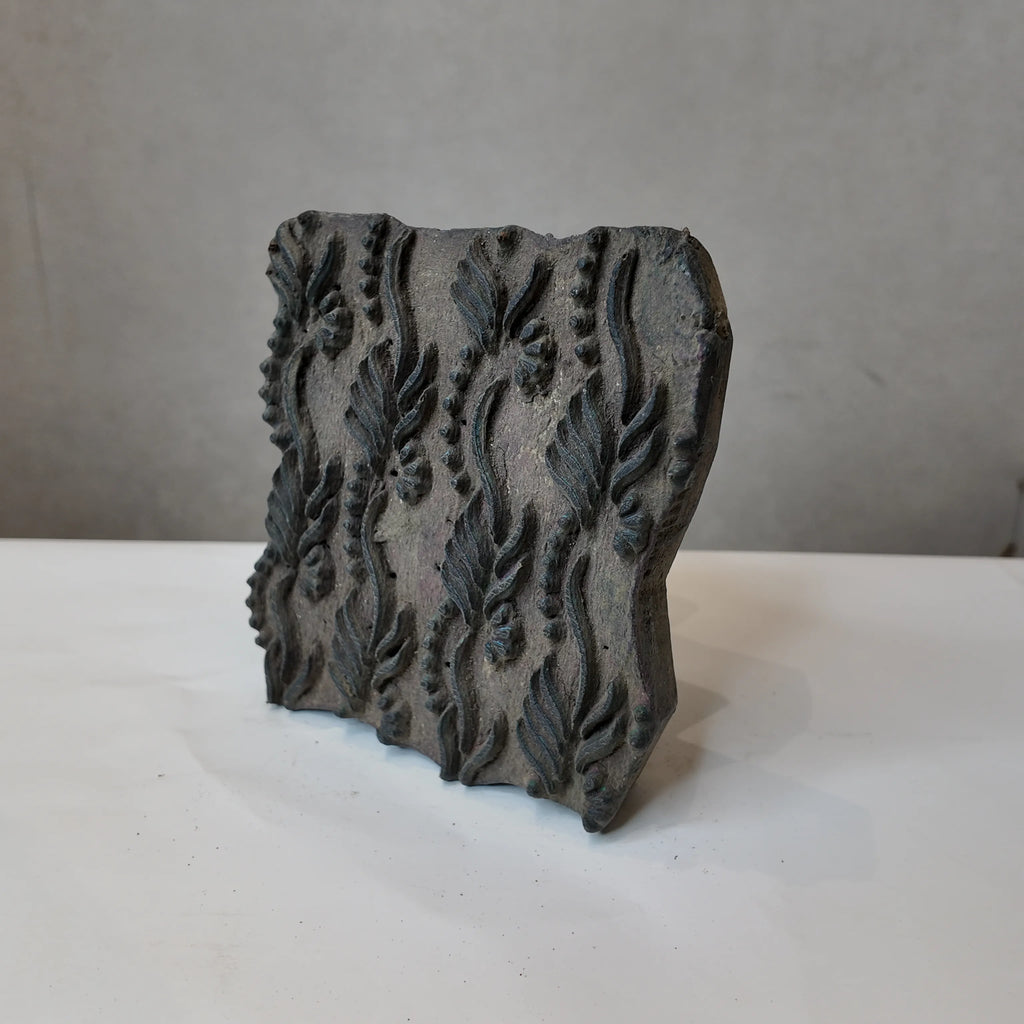 Vintage Hand-Carved Wooden Printing Block – Flame Leaf Vine