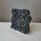 Vintage Hand-Carved Wood Printing Block – Floral Wreath Medallion