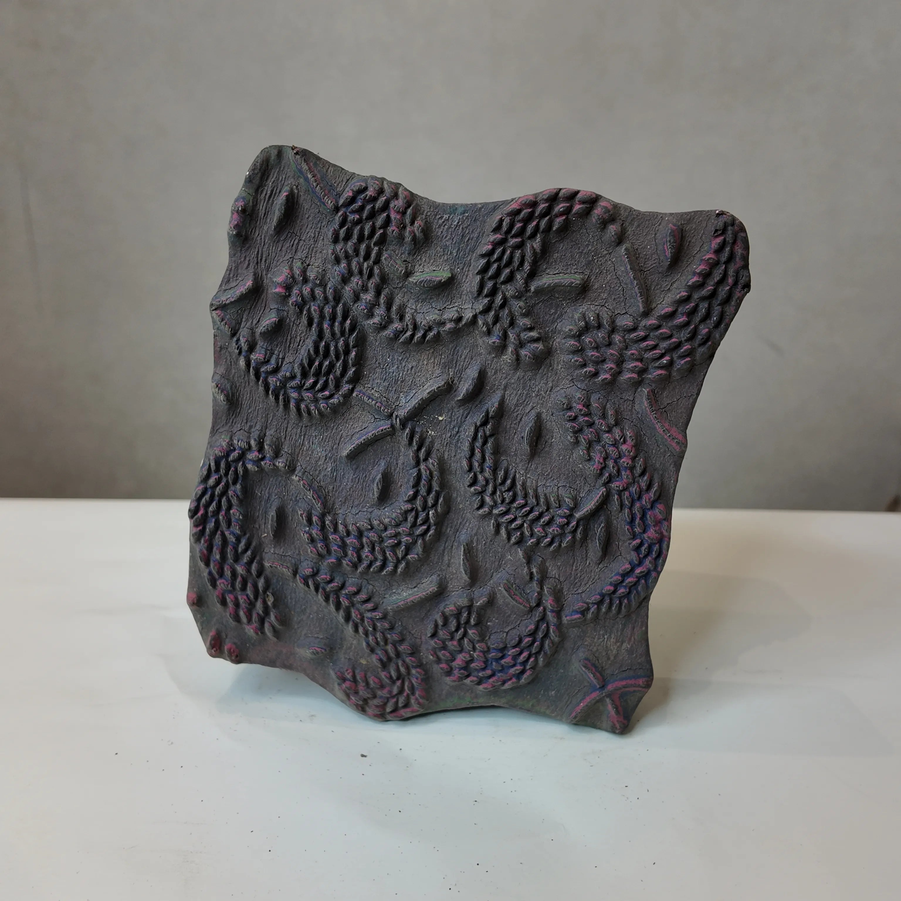 Vintage Hand-Carved Wooden Printing Block – Braided Spiral Scroll