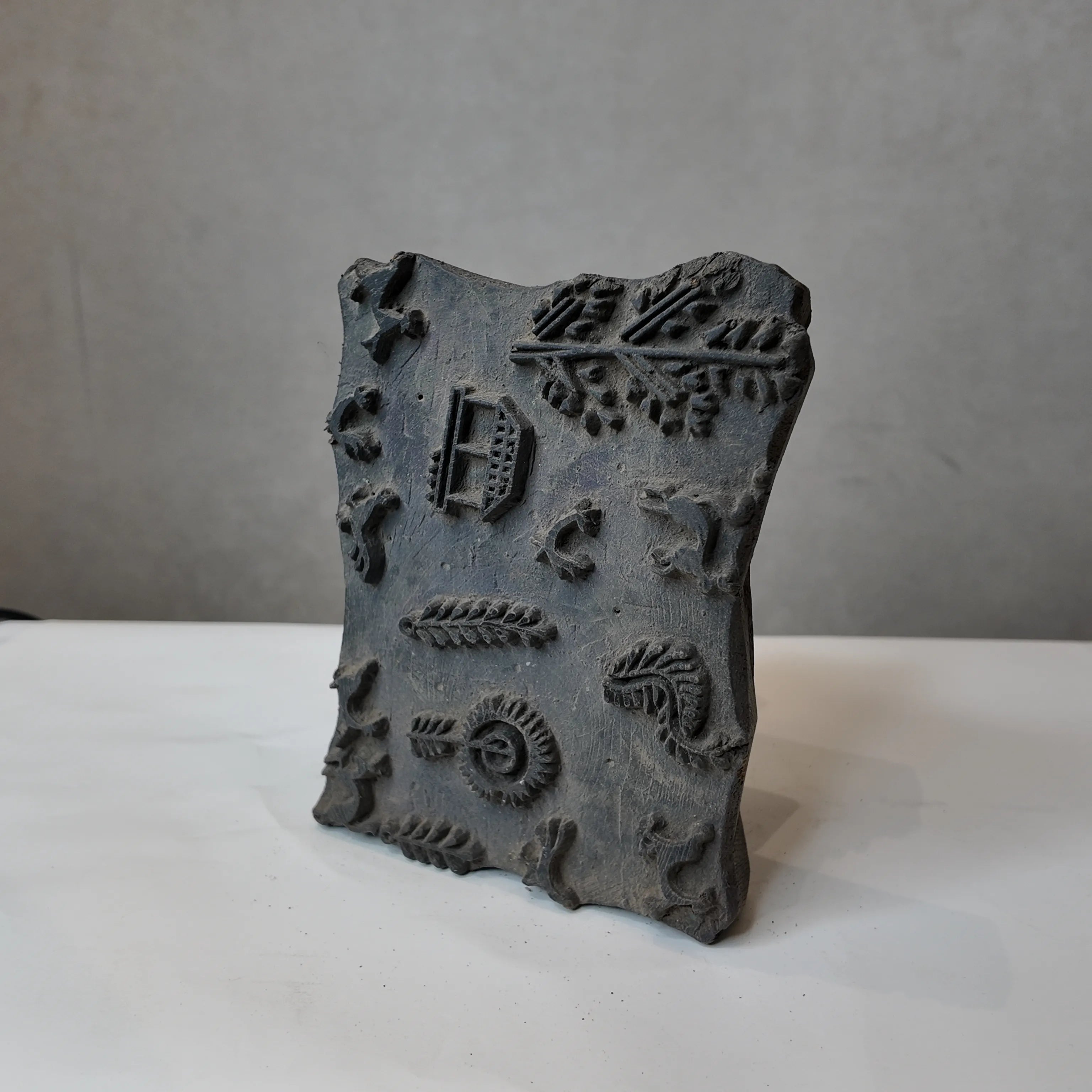 Vintage Hand-Carved Wooden Printing Block – Mixed Motif Sampler