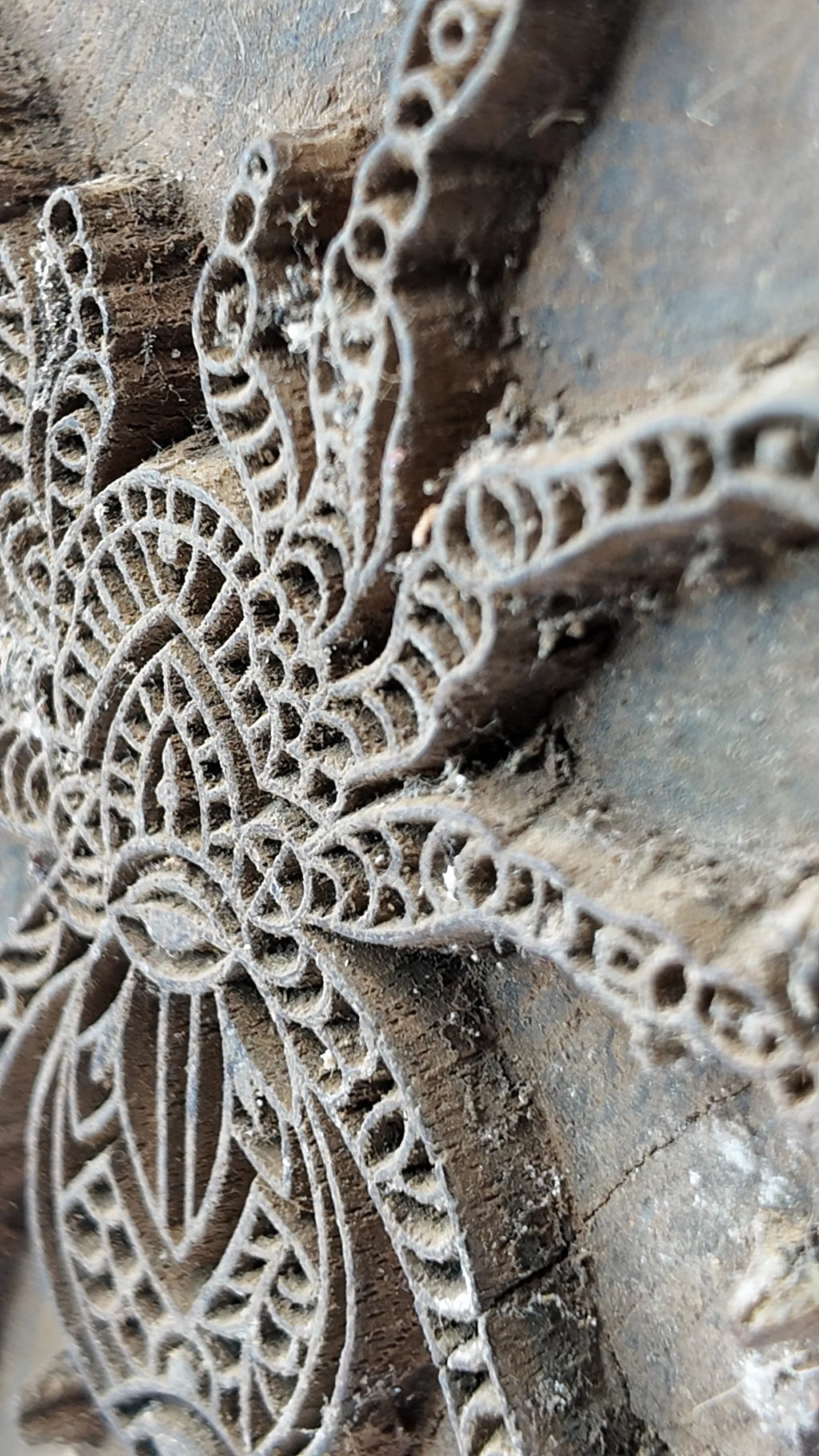 Vintage Wooden Printing Block – Chain-Link Spider Motif