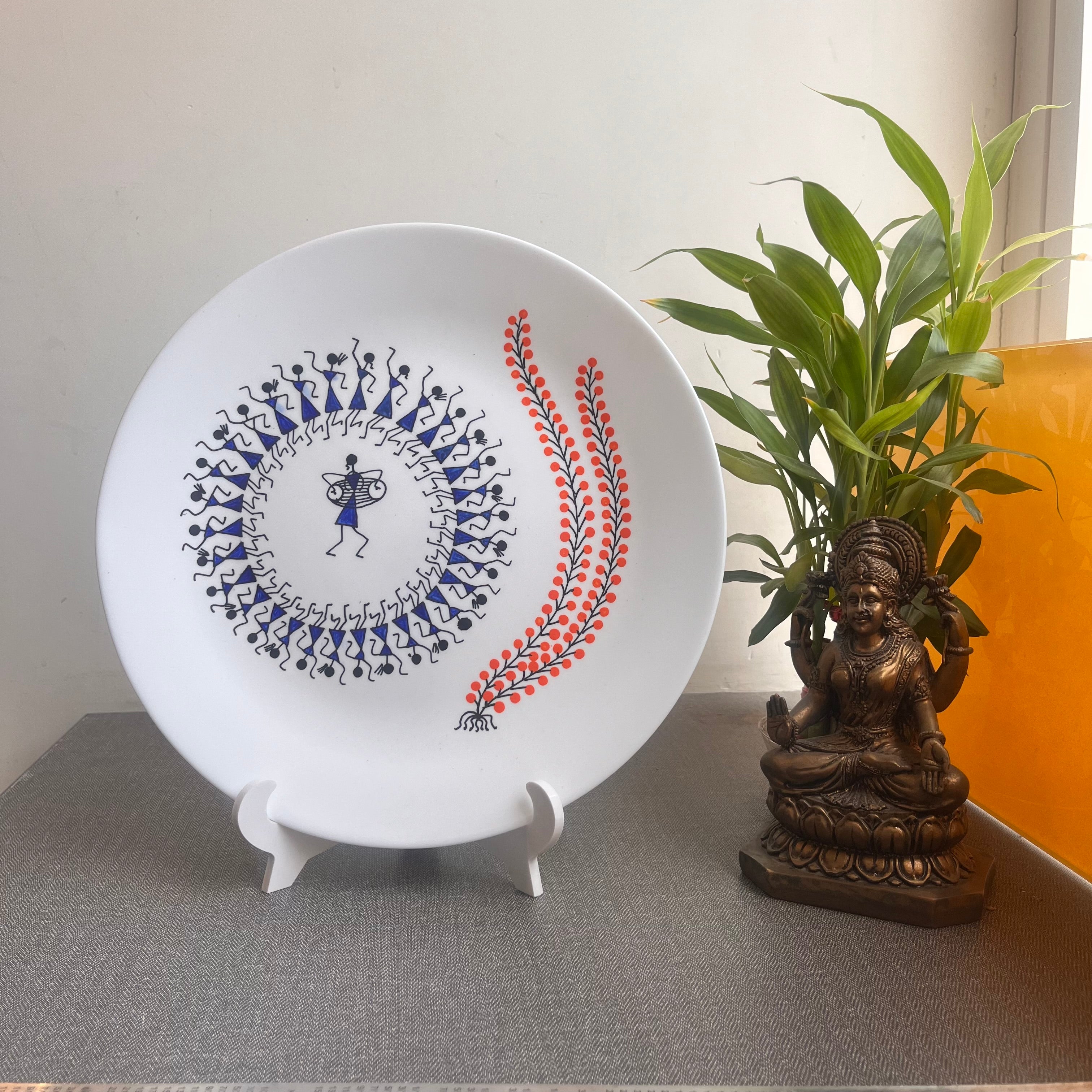 Artrooms Dance With Nature Ceramic Hand Painted Warli Art - Wall Decor Plates