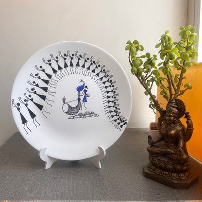 Artrooms Dancing Warlis Ceramic Hand Painted Warli Art - Wall Decor Plates
