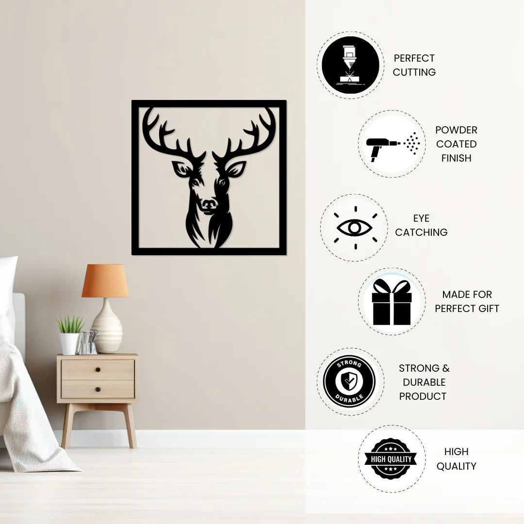 Deer Frame Metal Wall Art powder coated finish features