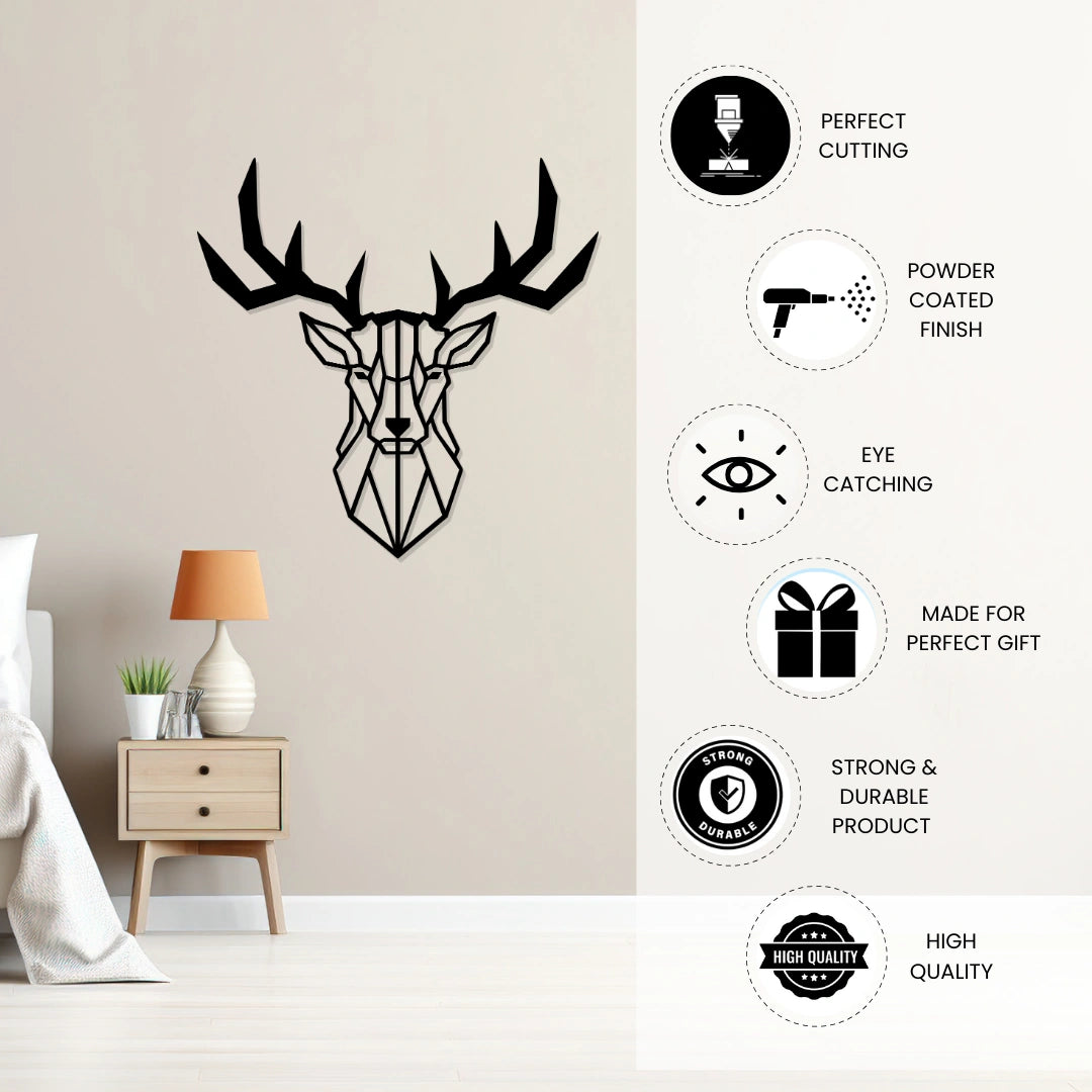 Deer Head Metal Wall Art powder coated finish features