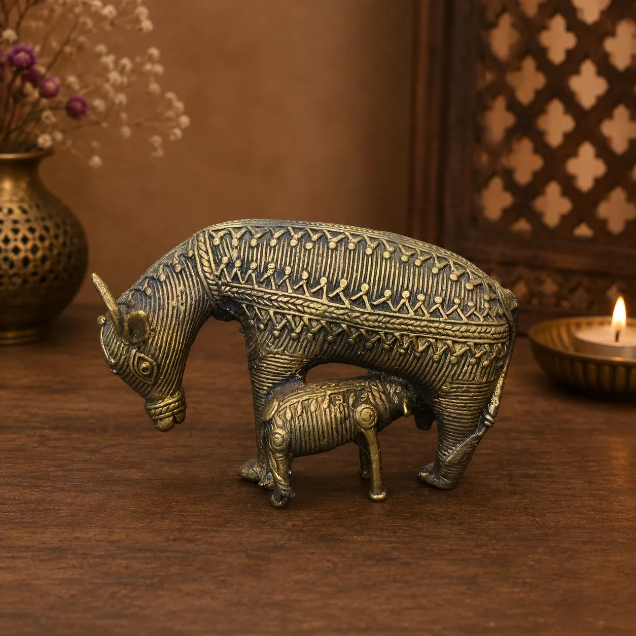 Dhokra Craft Kamdhenu handcrafted sacred cow decorative figurine