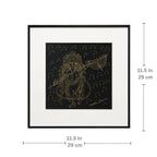 Dimension chart showing 11.5 x 11.5 inch size of Goddess Saraswati framed wall art
