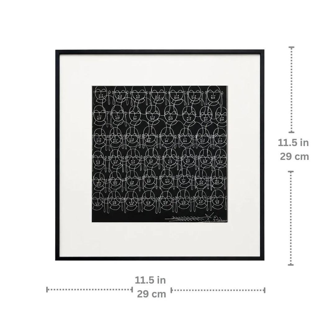 Dimension chart showing 11.5 x 11.5 inch size of Human Faces framed wall art
