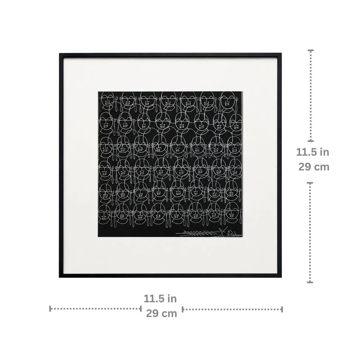 Dimension chart showing 11.5 x 11.5 inch size of Human Faces framed wall art
