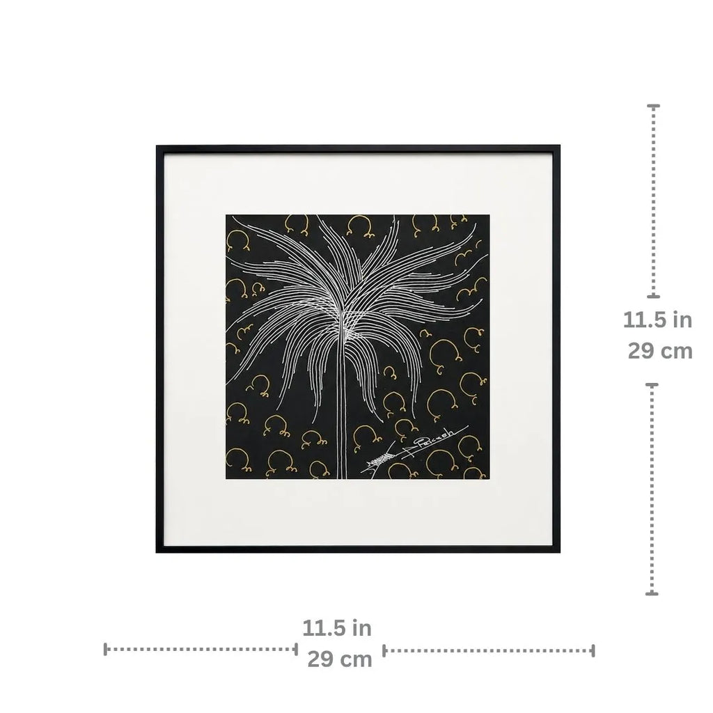 Dimension chart showing 11.5 x 11.5 inch size of Kalpataru framed wall art

