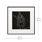 Dimension chart showing 11.5 x 11.5 inch size of Krishna framed wall art

