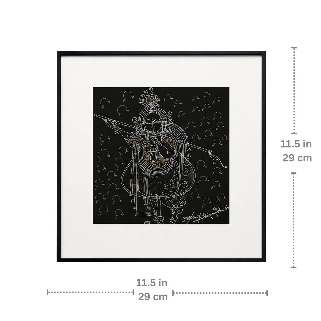 Dimension chart showing 11.5 x 11.5 inch size of Krishna framed wall art
