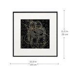 Dimension chart showing 11.5 x 11.5 inch size of Radha-Krishna framed wall art
