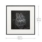Dimension chart showing 11.5 x 11.5 inch size of Ram-Seeta framed wall art
