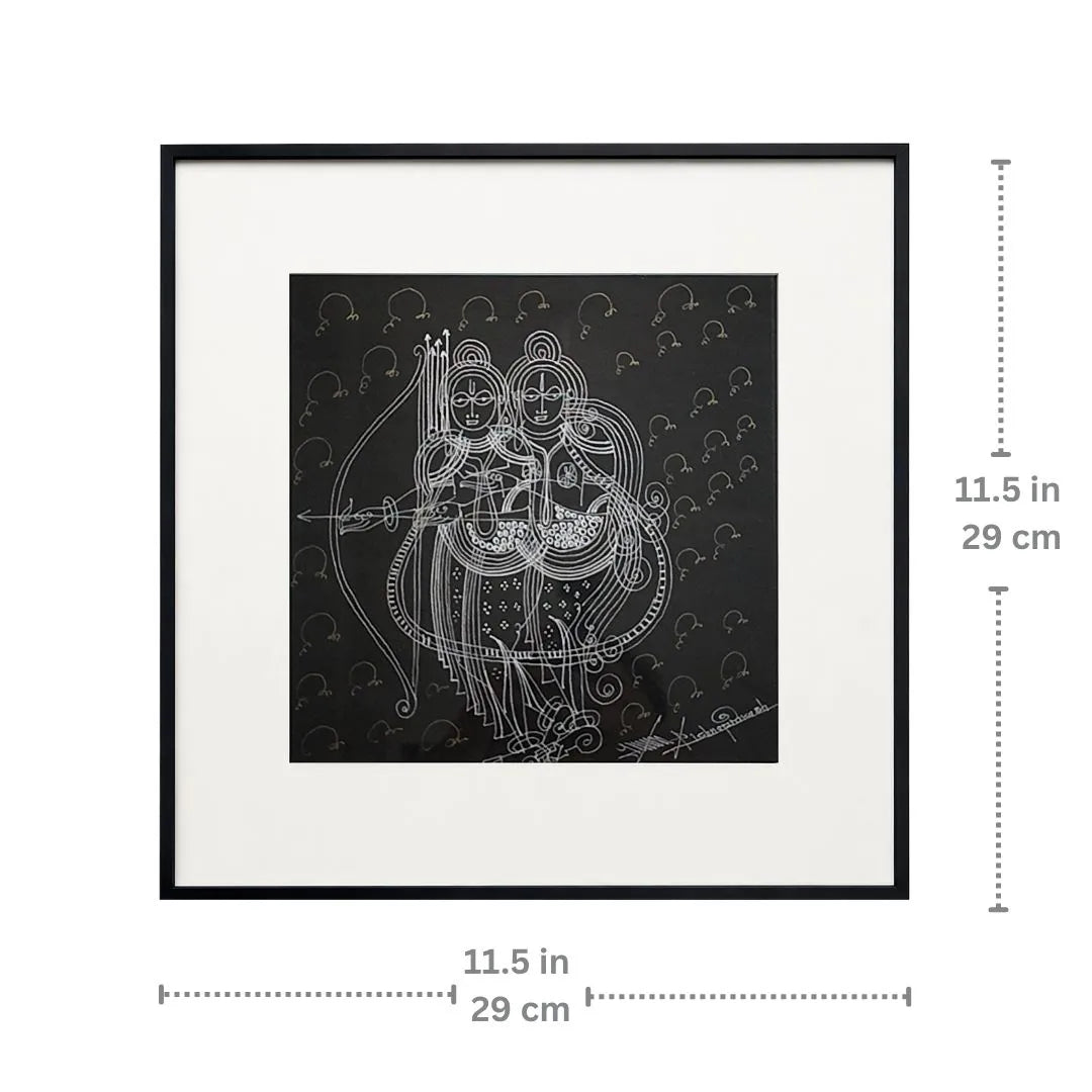 Dimension chart showing 11.5 x 11.5 inch size of Ram-Seeta framed wall art
