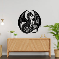 Artrooms Dragon Metal Wall Art - Wall Decoration | Wall Hanging (24x24 inch) | Black Matte Finish