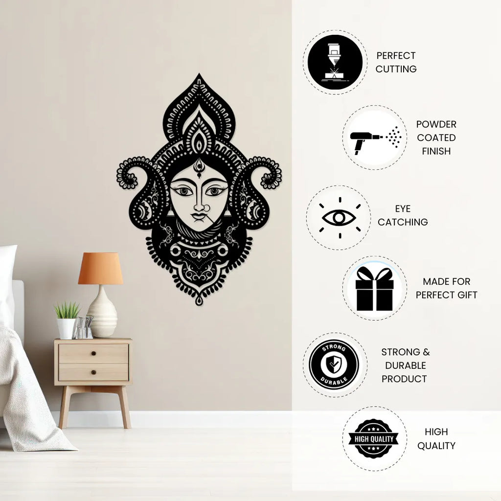Durga Face Metal Wall Art powder coated finish details