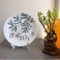 Artrooms Enjoying The Swing Ceramic Hand Painted Warli Art - Wall Decor Plates