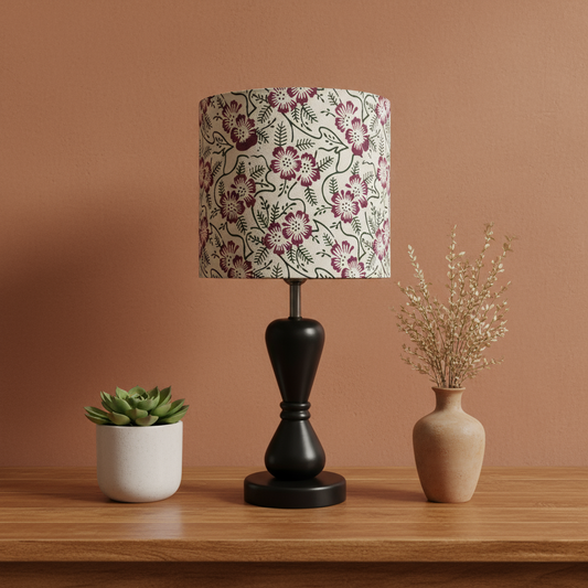 Fabric Lamp Shade – Floral Block Print Cotton Lampshade (Maroon & Green)