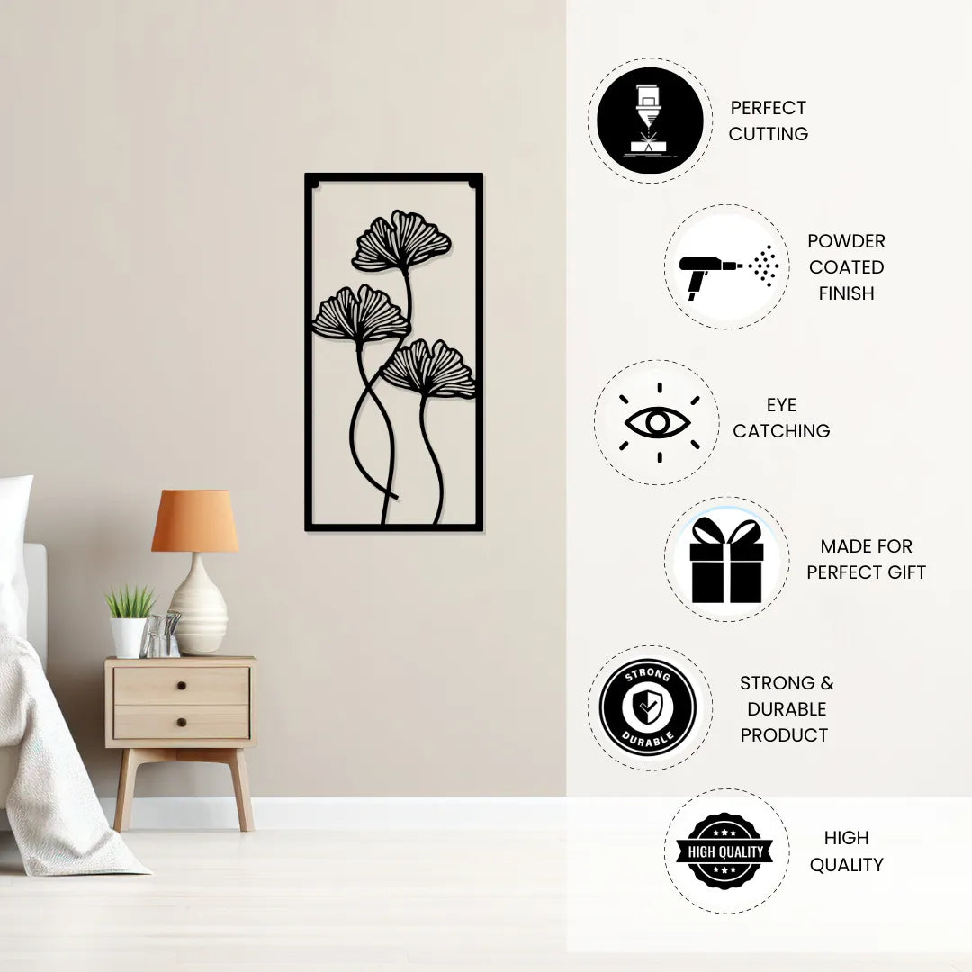 Floral metal wall art laser cut features