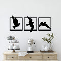 Flying birds metal wall art set of 3 framed silhouettes for kitchen wall decor