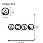 Four elements metal wall art size chart 48 inch wide total with 12 inch round pieces